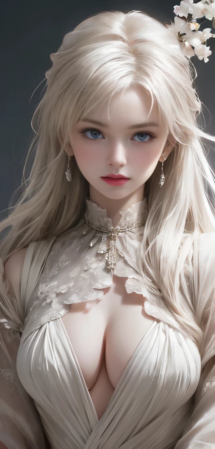 (Highest quality, Very detailed, Ultra-high resolution, 8k images), White Tone, , White Curly Hair , big ,