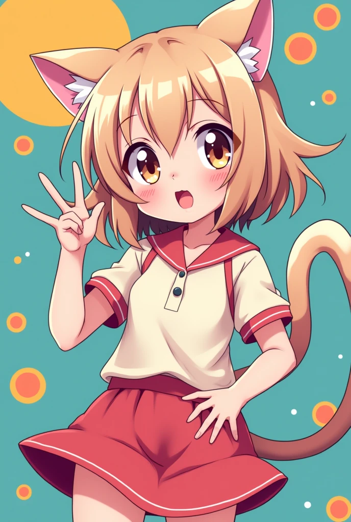 90s style anime catgirl cute pose
