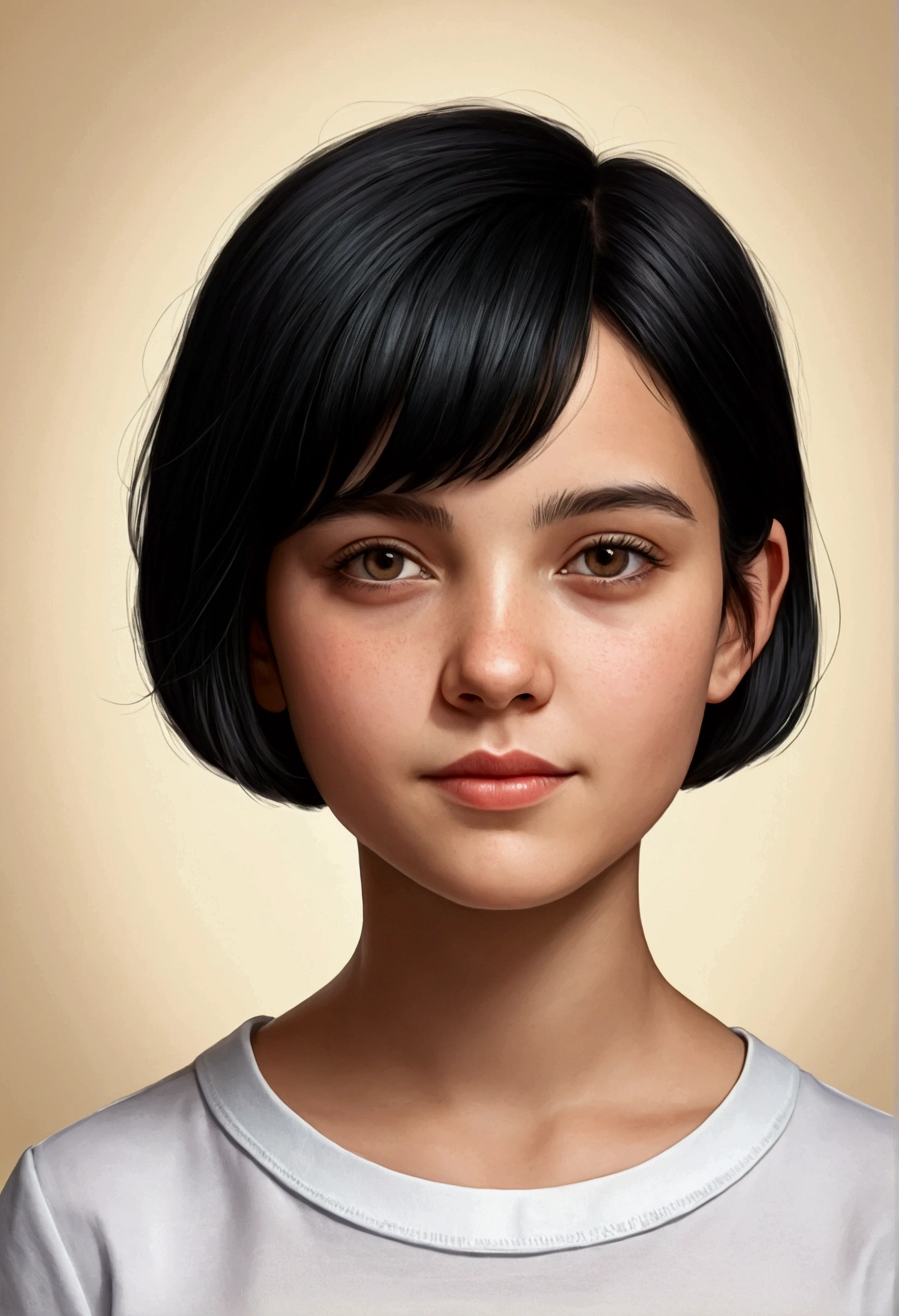 Portrait for young Blind girl with short black hair 