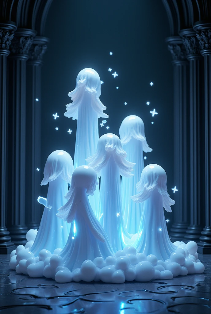 "Cloud Team" Gothic style, sky blue, 3D, Black background, white and blue sparkles around.