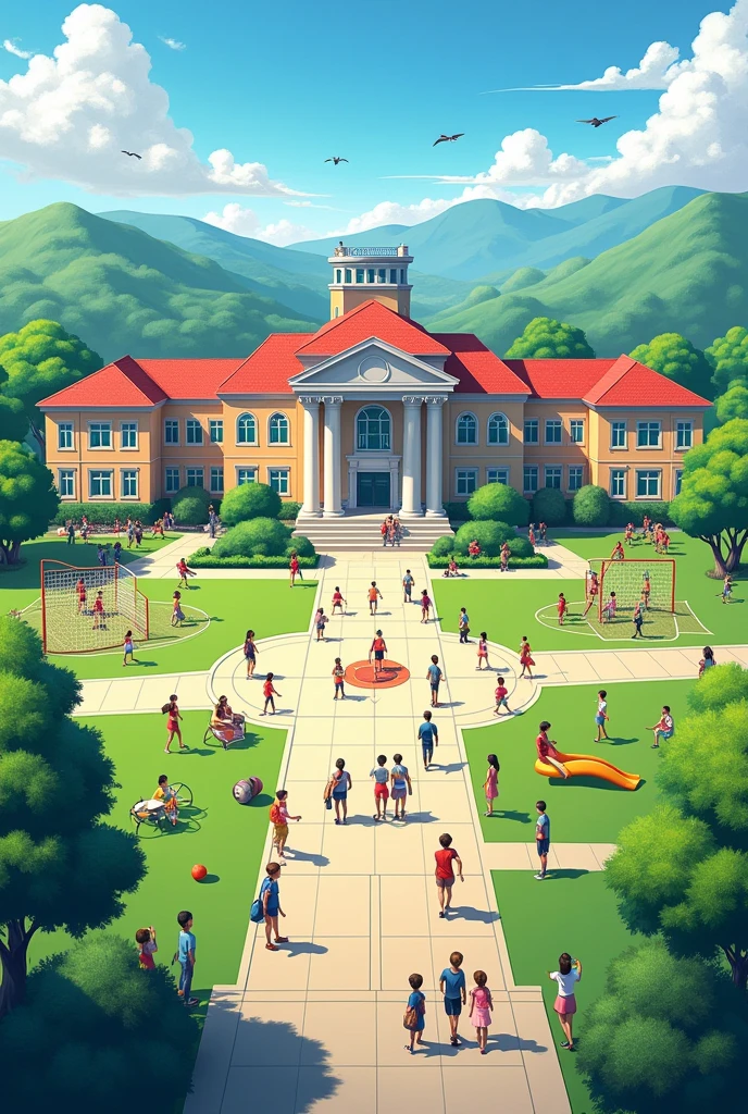 Landscape, school, middle school buiding, big school building, school yard