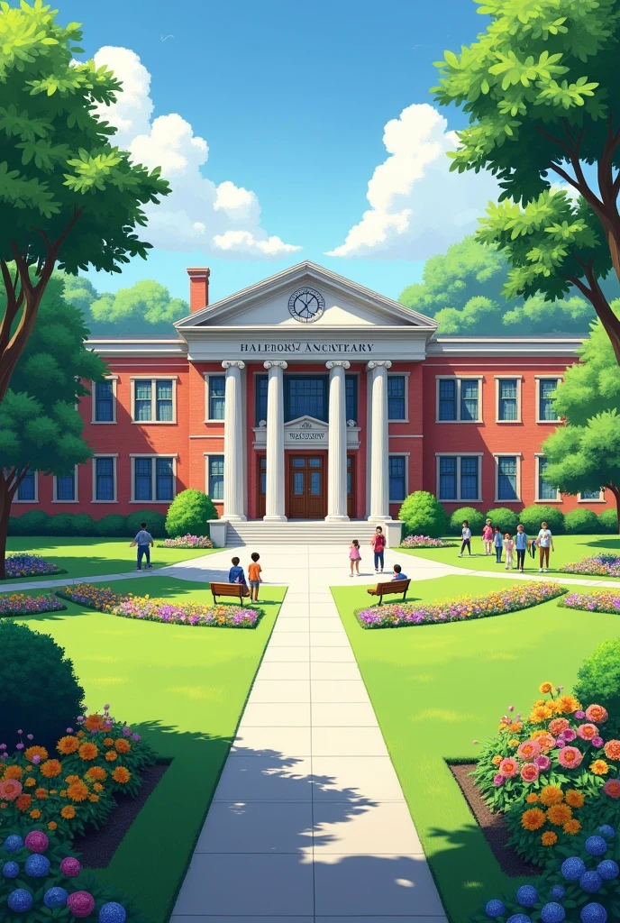 Landscape, school, middle school buiding, big school building, school yard, normal perspective