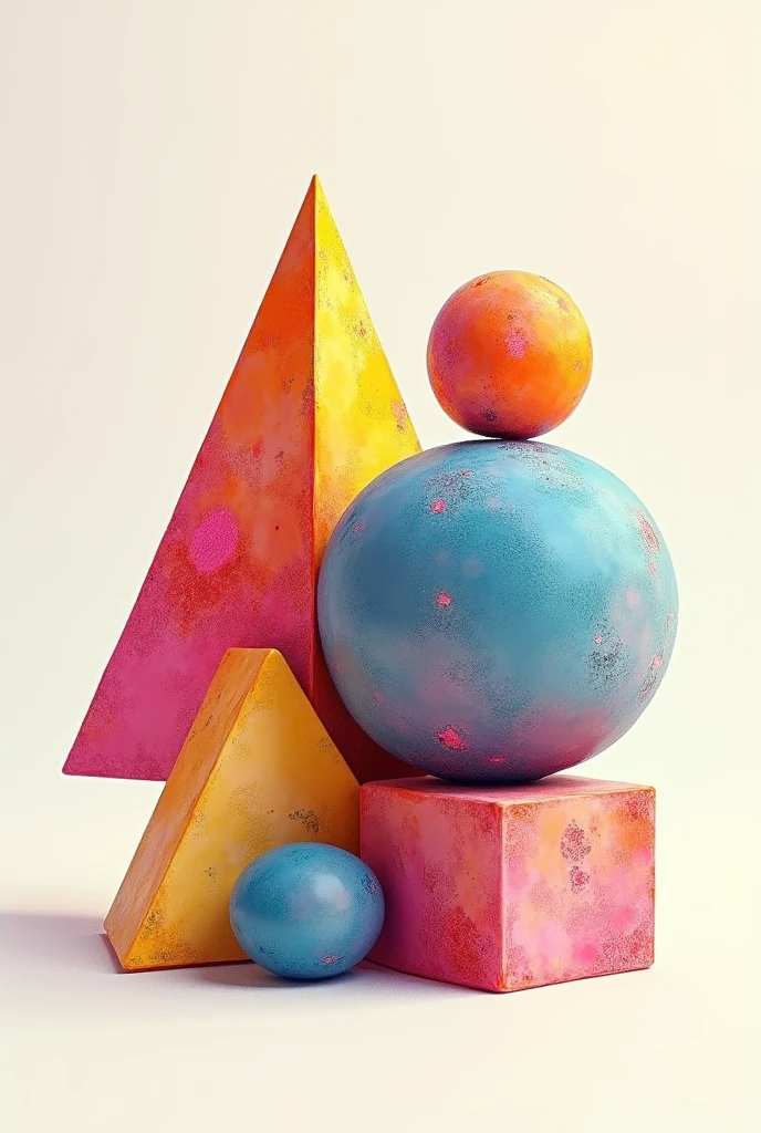 Create a 3Dimentional triangle, circle and square. Using the mixed media water color and colored pencil combination. Use vibrant color. The light source is in the upper right.
