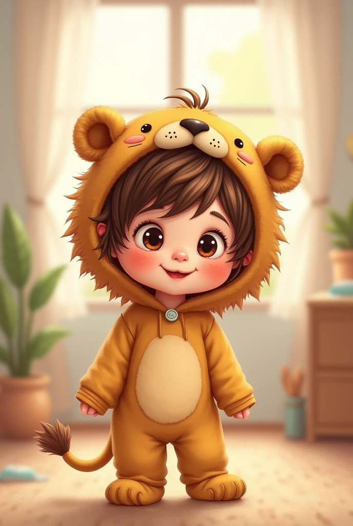 Create baby sitting dressed as a little lion drawing