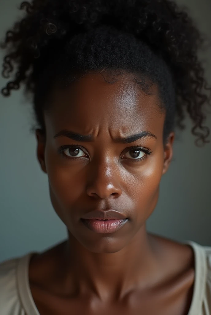 Realistic photo of a black woman worried about paying bills 