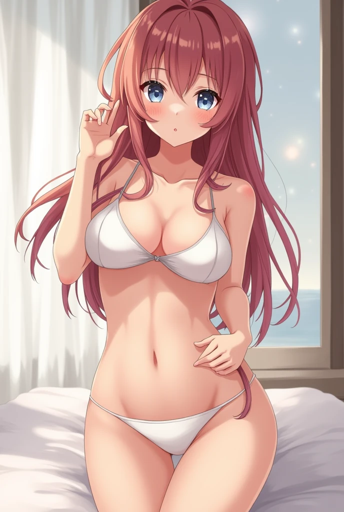Create a cute anime girl naked without underwear with huge breasts