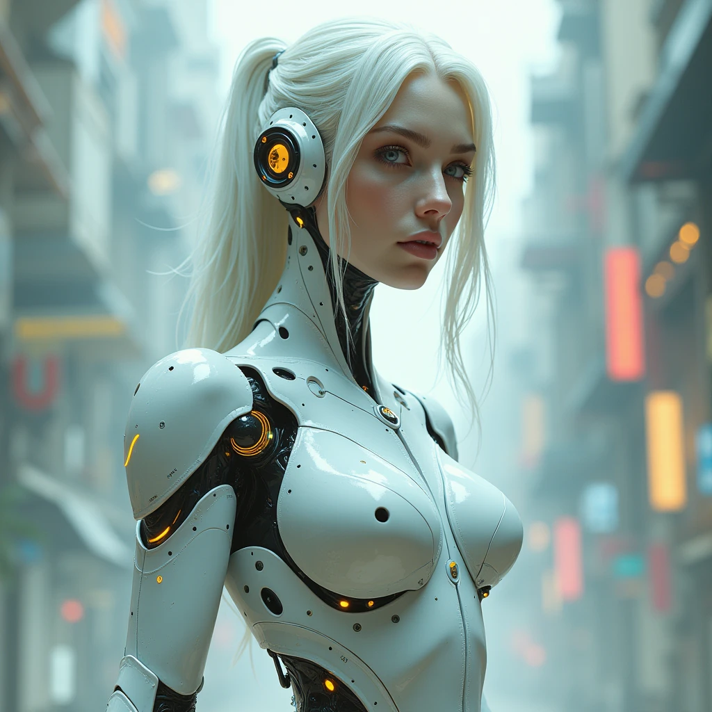 Full body of a woman in a futuristic suit with a sci - futuristic body, barbie cyborg, beutiful white girl cyborg, cyborg girl, beutiful girl cyborg, retrofuturistic female android, cute cyborg girl, perfect android girl, cybersuits, cyberpunk robotic elvish queen, wearing futuristic armor, cyborg fashion model, beautiful android woman
