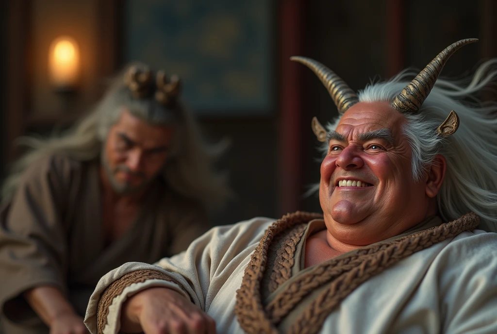 50yo,Angle where the face is in the center of the screen,Numerous award-winning masterpiece, with incredible detail, textures and maximum detail), (hyper realistic:1.4), (full-body image:1.6),(beautiful female oni warrior:1.7),( sitting in seiza pose:1.7) (thick curvy and mature body yet muscular:1.5), (reddish fair skin tone:1.3), (wearing off shoulders kimono1.2), (2 long oni horns:1.44),(pointy ears)(white long hair blown by the wind:1.2) (wind effect)  (best quality real texture skin), (finely detailed true circle eyes), (finely Detailed and beautiful face that is out of this world:1.6), (The challenging look of the proud warrior), (She has serious gaze in  her eyes and a grin on her face:1.3), (Beautiful eyes that sparkle and shine), (Dramatic Light),(A majestic sight), (((dramatic photo))),(Sunny), ((dramatic pose)), (flamboyant photo), (golden hair),  epic realistic, faded, art, (art station:1.5), cinematic, ((neutral colors)), (hdr:1.5), (muted colors:1.2), hyper detailed, dramatic light, (intricate details:1.1), complex background,