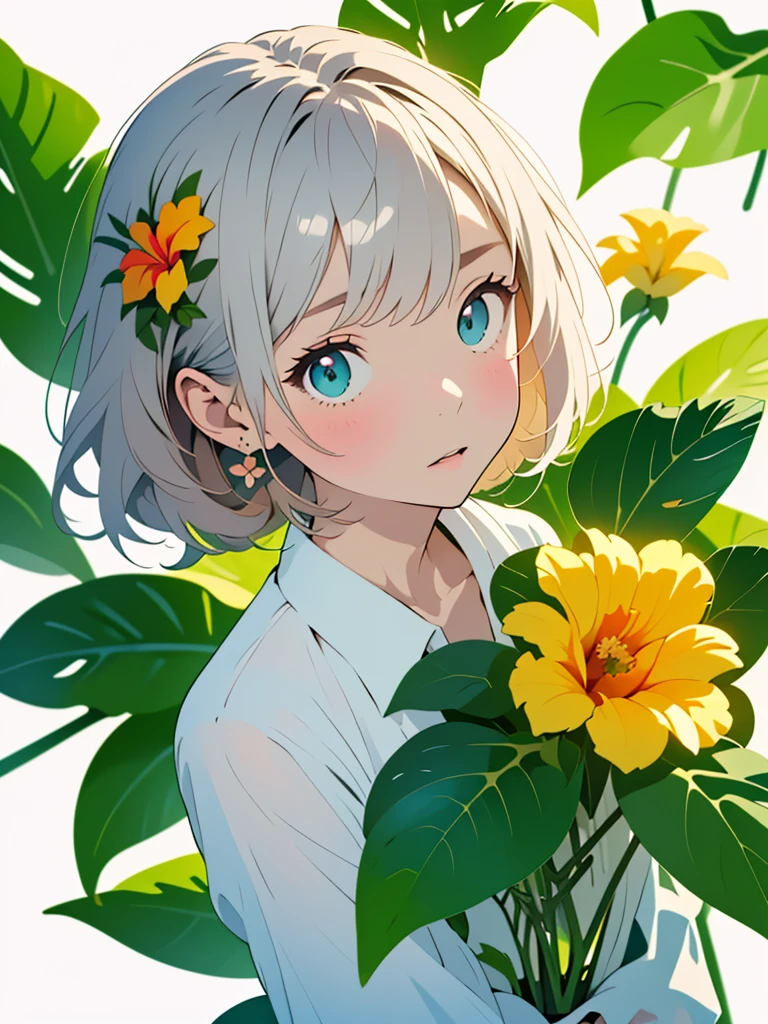 (highest quality,masterpiece,High resolution),4K Anime Art,((Background Art)),(((Only tropical flowers and plants are drawn))),(Blank Background),((White Background),