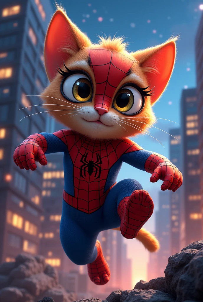 Animated cat in spiderman costume