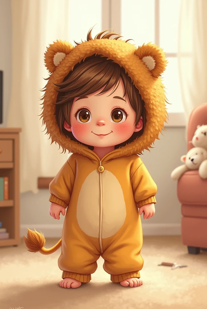 Create baby sitting dressed as a little lion drawing