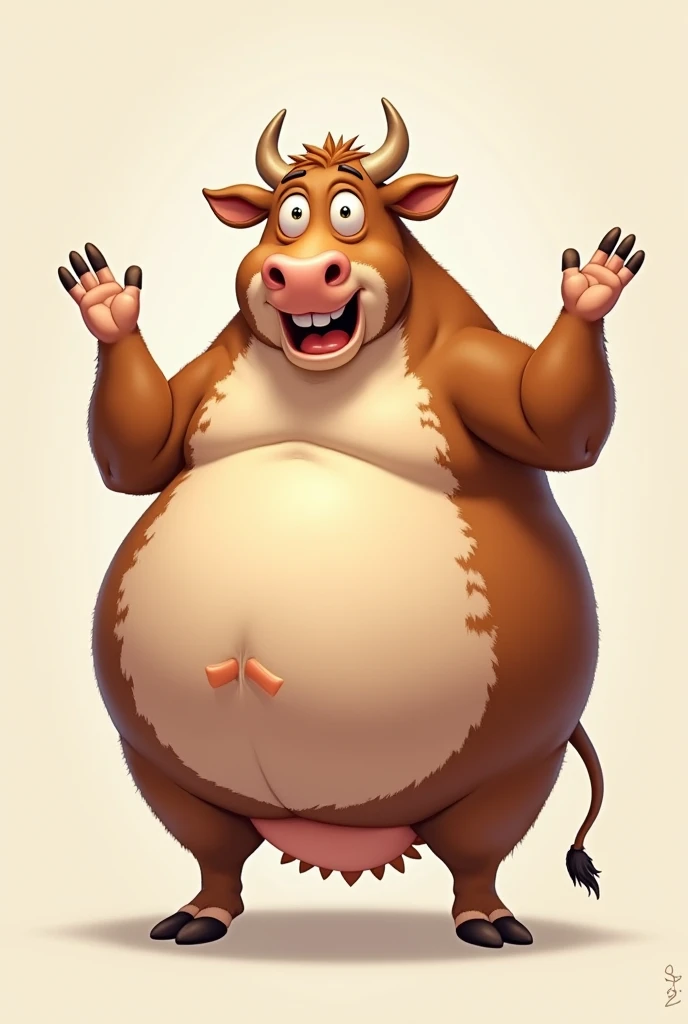 fat cow explaining something on two legs