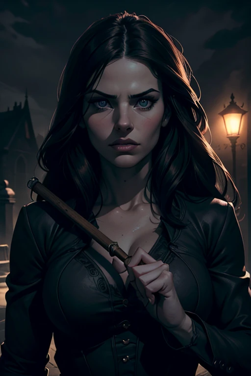 a beautiful girl in a high school uniform, (best quality,4k,8k,highres,masterpiece:1.2),ultra-detailed,(realistic,photorealistic,photo-realistic:1.37),1,long hair,detailed face,detailed eyes,piercing gaze,beautiful lips,long eyelashes,holding a hammer and wooden stake,dynamic pose,ready for battle,cemetery at night,chiaroscuro lighting,dark fantasy,gothic,dramatic,cinematic,dark mood,dramatic shadows,moody atmosphere