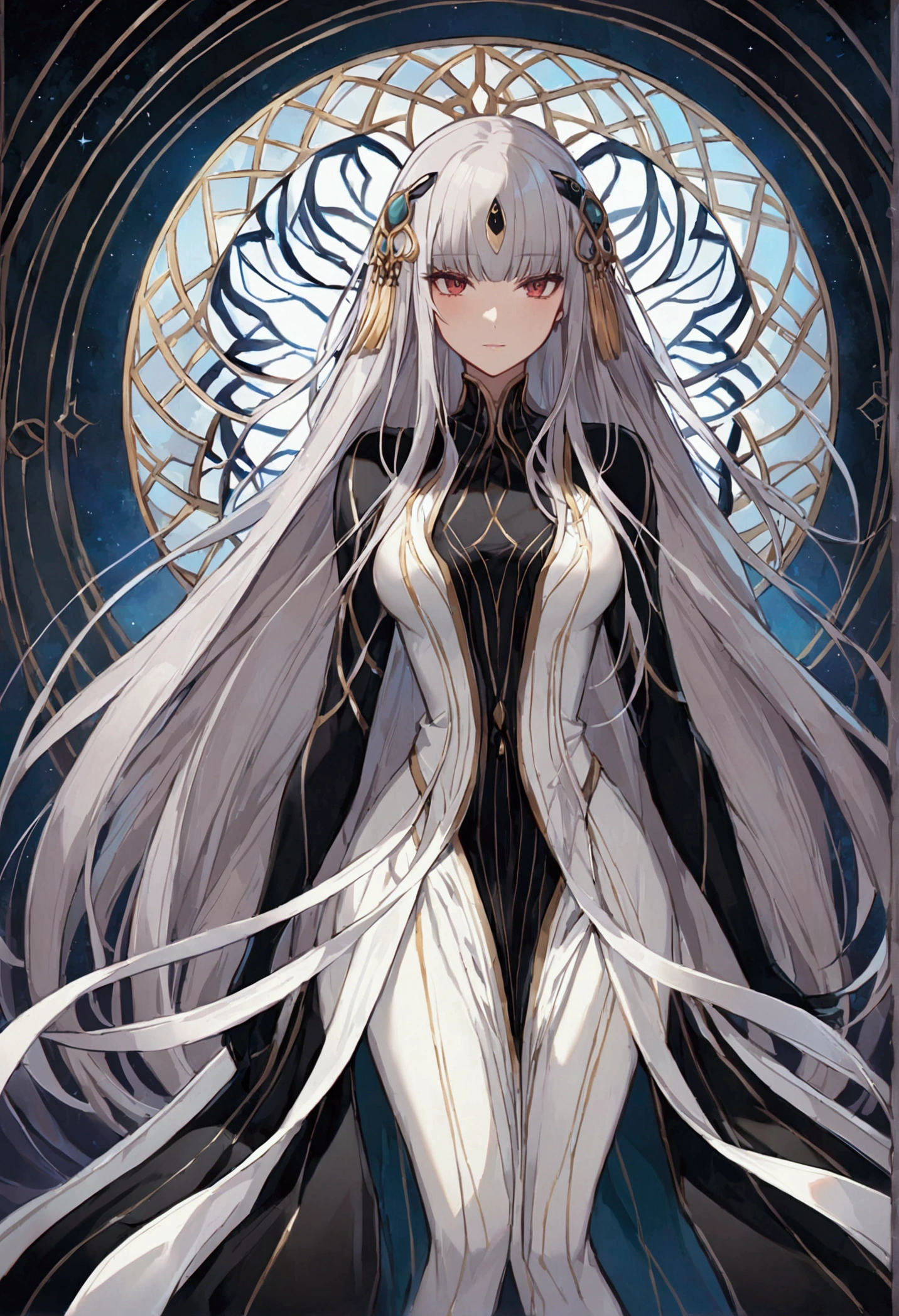Mature Girl with silver hair,dark onyx eyes,tall rectangular body figure,
