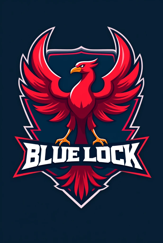 A logo for a football team inspired by the anime Blue Lock with the name Blue Lock and a red phoenix