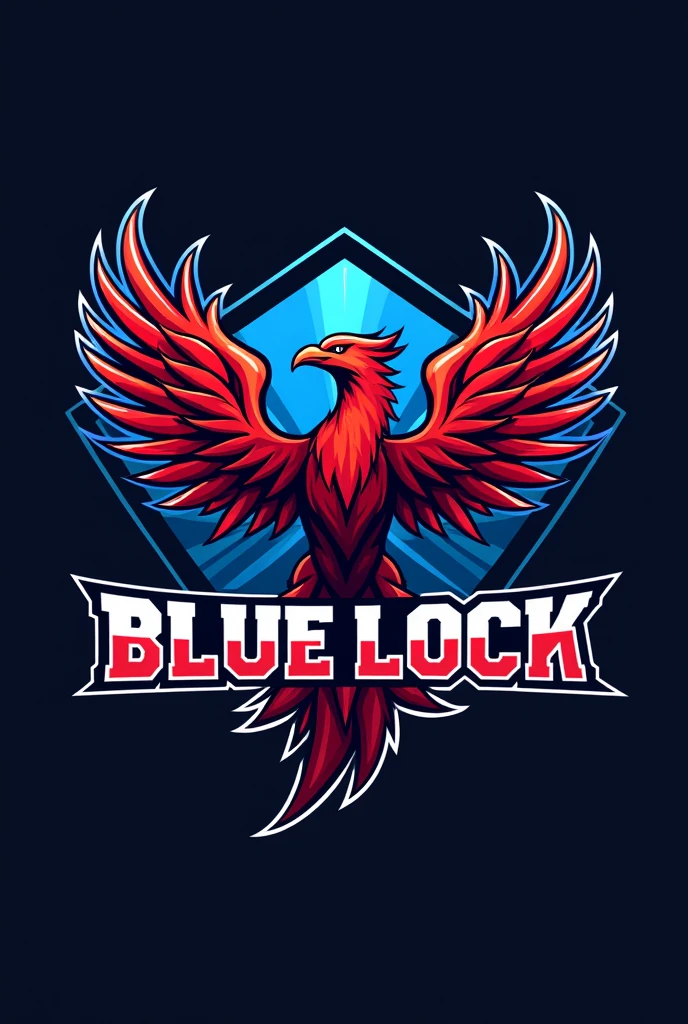 A logo for a football team inspired by the anime Blue Lock with the name Blue Lock and a red phoenix
