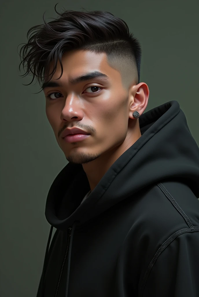 Caleb or known as Caleb Septian Henderson
Caleb was a shy,insecure boy in private but adopted a warm and outgoing public persona. Which he do because he is a crowd pleaser and will do anything to make other happy
Appearance Details
Race: Indonesian-American Dhampir (Mixed of Human and Vampire)
Height: Tall, 6’0
Age: 19
Hair: Undercut with top combed to one side with a bit of wave and texture, giving it a windswept, tousled appearance.
Eyes: His eyes are slightly almond-shaped with sharp,dark brown and focused expressions
Body: Tall, lean, toned, muscular
Facial features: straight nose, full lips, defined jaw/cheekbones, a vampire fang,well-groomed, with a light mustache and a trimmed goatee, expresive face
Body features: Toned muscles, long legs, small hands, dark body hair, Happy trail from stomach to crotch
Privates: Thick, large 7 inch penis. Veiny shaft,with uncircumcised head. Full, heavy balls, groomed pubic hair
Starting Outfit
Accessories: black pal stud earrings on left ear
Top: Loose dark hoodie
Bottom: Black Jeans
Shoes: Clean Dark Sneakers