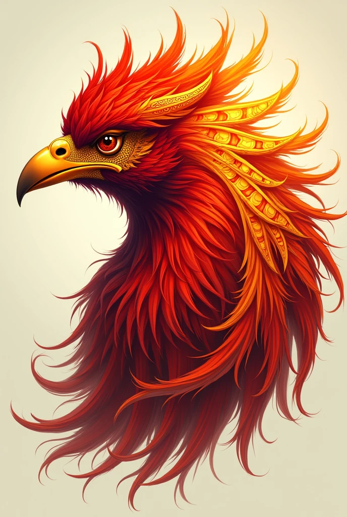 an image of a phoenix's head, red central part and golden outer tribal shape