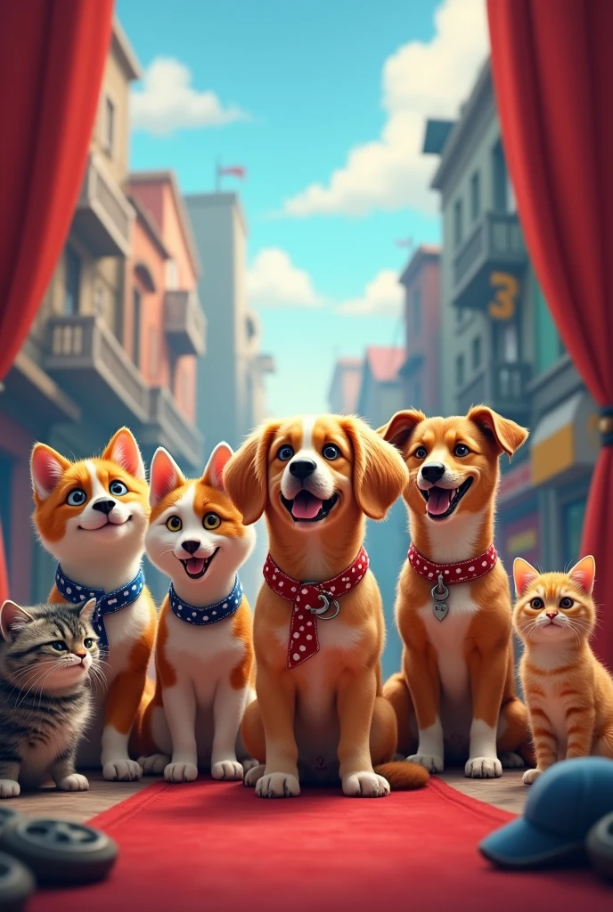 3 dogs and 3 cats trying to be movie actors