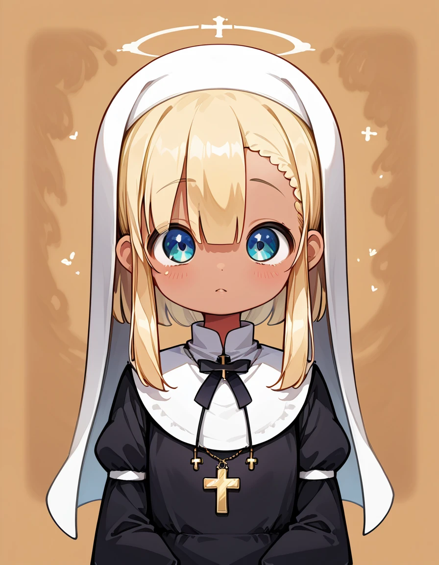 (****:1.8),(0 old years:1.6),(Blonde:1.6),(darkskin:1.3),anime character dressed in Nuns outfit with cross and blue eyes, detailed Digital anime art, Nuns, Nuns outfit, 4K Manga Wallpapers, Gweiz-style artwork, clean Detailed anime art, Digital anime illustration, [ 4k digital art ]!!, Digital anime art, guweiz on pixiv artstation, Nuns fashion model, Detailed anime art