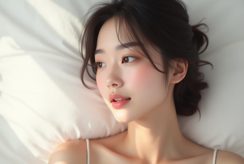 Young Japan(((Naked women)))、A beautiful girl who feels good from the invisible stimulation of her nipples and quietly shows an expression of embarrassment and ecstasy.、white background