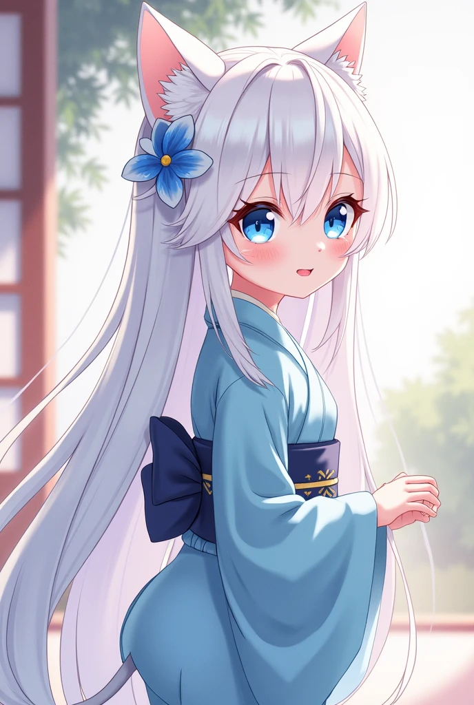 neko men big butt anime blue eyes white hair cute men kimono shota