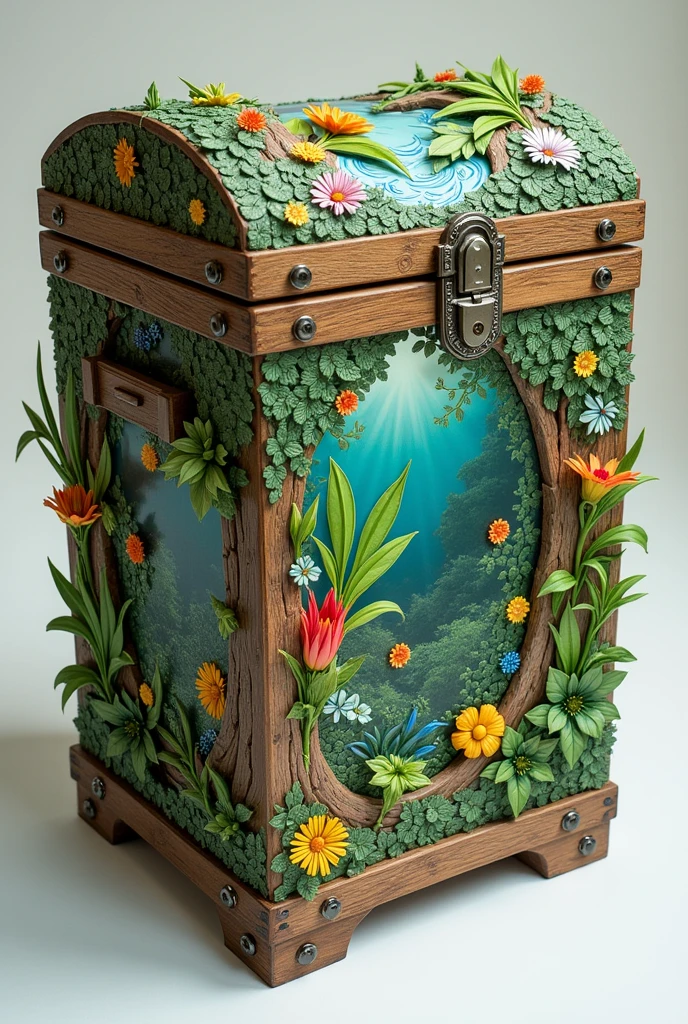 Chest-shaped box with ecological-related designs, give me several images 

