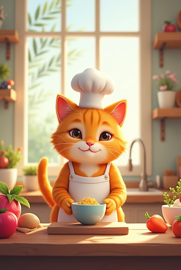 cat, pastry chef, adorable and makes healthy desserts, for healthy dessert business logo