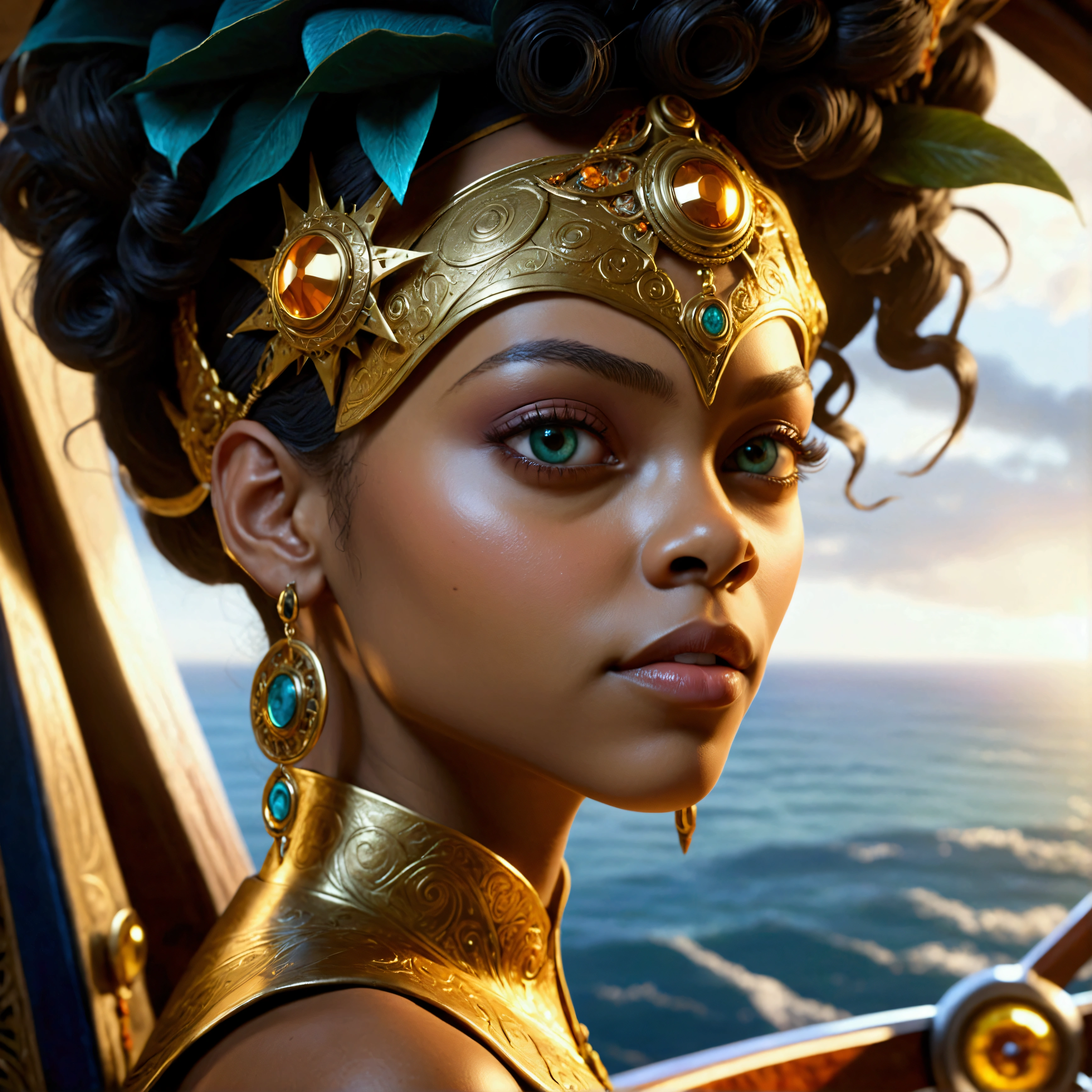 Afro unparalleled "Zoe Saldana" African Big Eyes & Big Smile,insane adult Admiral ship Steering-Wheel-Rudder+Bitcoin-Golden-Token.Surrealism Pilot F/1 Photoreal RAW, Cosmetic artistry triad Vivid harmonic balance Sharp entanglement Smooth valleys Radiant Glory,massive elaborate amazing composition professional complimentary colors, great details intricate, elegant sharp focus, ambient sunlight, incredible details,maximum textures and details), (hyper realista:1.4), (ultra realista:1.3), (Parte superior do corpo para cima:0.3), (melhor qualidade real texture skin), (full body standing nude:1.8), (Aesthetic and decadent image: 1.7),((cinco dedos perfeitos e lindos)), (Pale but beautiful face:1.8), (finos olhos vermelhos brilhantes e circulares: 1.2), (finely detailed true circle eyes), (rosto finamente detalhado e bonito:1.8), (Holds the hilt of a long, straight steering elaborate decoration that emits a mysterious glow: 1.9), (Espadachim dhampir veterano preto), (sensor that emits a mysterious light with delicate decorations:1.9), na masmorra, (Dark black armor with delicate ornamentation, mas delicadamente decorada:1.5), (wearing a wide-brimmed traveler's hat),((olha para cima)), ((Olhando para baixo)),cabelo rosa bonito,lindo cabelo prateado,manto de teia preta,aranhas na armadura, (wears worn and tattered hard-leather pants), (Retrato de corpo inteiro:1.8), (Traje delicadamente decorado:1.4), ((dramatic ultra-realista dynamic photoreal)), Altamente detalhado, detalhes intrincados, ((obra de arte,melhor qualidade)), ((Cinematic Light)), assustador, armadura detalhada, Capacete detalhado, epic realista, desaparecido, ((cores neutras)),(cores suaves:1.2), hiper detal,uzes quentes, efeito de luz, dramatic(detalhes intrincados:1.1), fundo complexo, (teal and orange:0.4),(Whirling lightning),(unrealengine5 insane Masterpiece,max best quality,ultra highdef,XT3,ultra highres),ultra sharp focus,nsfw,Archeology,varies,multi,etc. --v 6 --s 1000 --c 20 --q 500 --chaos 100