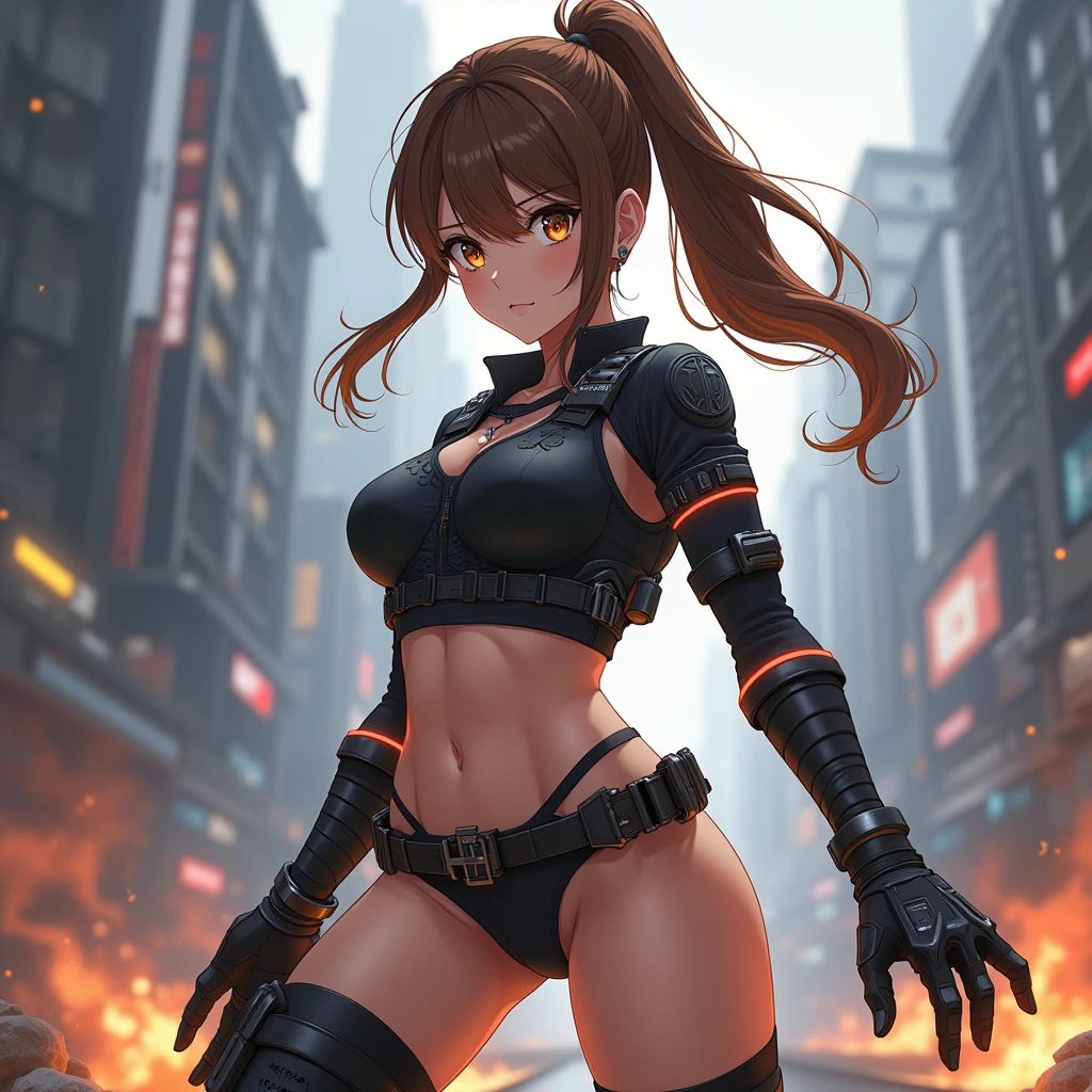 (Very delicate and beautiful:1.2)super model,,Big Breasts,Beautiful breasts,voluptuous,【bike shorts】,,【3girls】,,highest quality, High resolution, 8K,Giant Girl,A girl as big as a building,Girl looking up from below,Burning cityscape,Girl destroying the city