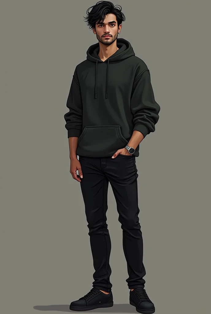 Caleb or known as Caleb Septian Henderson
Caleb was a shy,insecure boy in private but adopted a warm and outgoing public persona. Which he do because he is a crowd pleaser and will do anything to make other happy
Appearance Details
Ethnic:Indonesian-American
Race:Dhampir (Mixed Human and Vampire)
Height: Tall, 6’0
Age: 19
Hair: Undercut with top combed to one side with a bit of wave and texture, giving it a windswept, tousled appearance.
Eyes: His eyes are slightly almond-shaped with sharp,dark brown and focused expressions
Body: Tall, lean, toned, muscular
Facial features: straight nose, full lips, defined jaw/cheekbones, a vampire fang,well-groomed, with a light mustache and a trimmed goatee, expresive face
Body features: Toned muscles, long legs, small hands, dark body hair, Happy trail from stomach to crotch
Starting Outfit
Accessories: black pal stud earrings on left ear
Top: Loose dark hoodie
Bottom: Black Jeans
Shoes: Clean Dark Sneakers