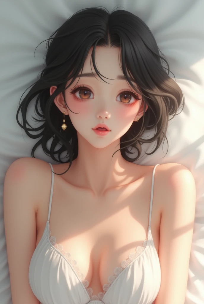 Young Japan(((Naked women)))、A beautiful girl who feels good from the invisible stimulation of her nipples and quietly shows an expression of embarrassment and ecstasy.、white background