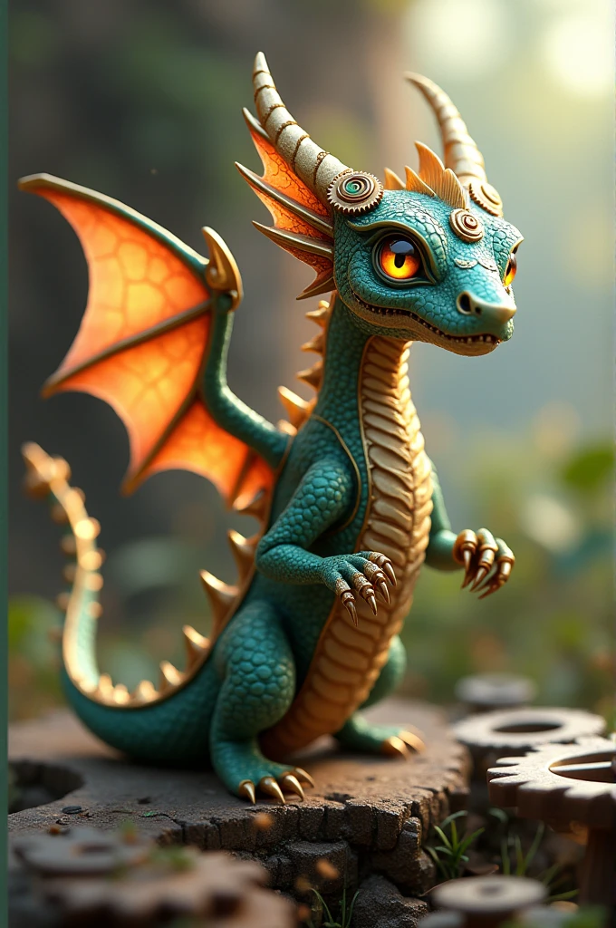 Clockwork small dragon. Anime style.