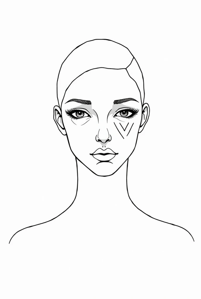 Line art of a face and it has the letter M and V