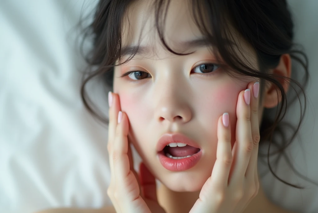 Super Real Photo、Young Japan(((Naked women)))、A beautiful girl who feels good from the invisible stimulation of her nipples and quietly shows an expression of embarrassment and ecstasy.、white background