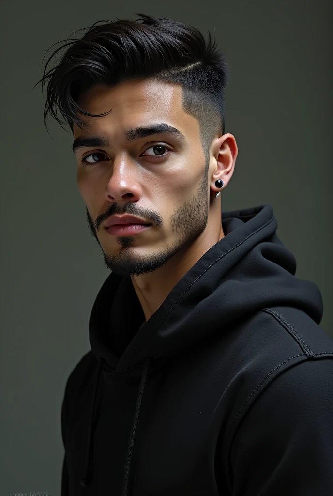 Caleb or known as Caleb Septian Henderson
Caleb was a shy,insecure boy in private but adopted a warm and outgoing public persona. Which he do because he is a crowd pleaser and will do anything to make other happy
Appearance Details
Ethnic:Indonesian-American
Race:Dhampir (Mixed Human and Vampire)
Height: Tall, 6’0
Age: 19
Hair: Undercut with top combed to one side with a bit of wave and texture, giving it a windswept, tousled appearance.
Eyes: His eyes are slightly almond-shaped with sharp,dark brown and focused expressions
Body: Tall, lean, toned, muscular
Facial features: straight nose, full lips, defined jaw/cheekbones, a vampire fang,well-groomed, with a light mustache and a trimmed goatee, expresive face
Body features: Toned muscles, long legs, small hands, dark body hair, Happy trail from stomach to crotch
Starting Outfit
Accessories: black pal stud earrings on left ear
Top: Loose dark hoodie
Bottom: Black Jeans
Shoes: Clean Dark Sneakers