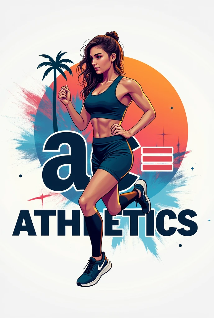 Create an image of a logo containing the letters AC=  and say Athletics. With athletics design with background image styles for a young woman.