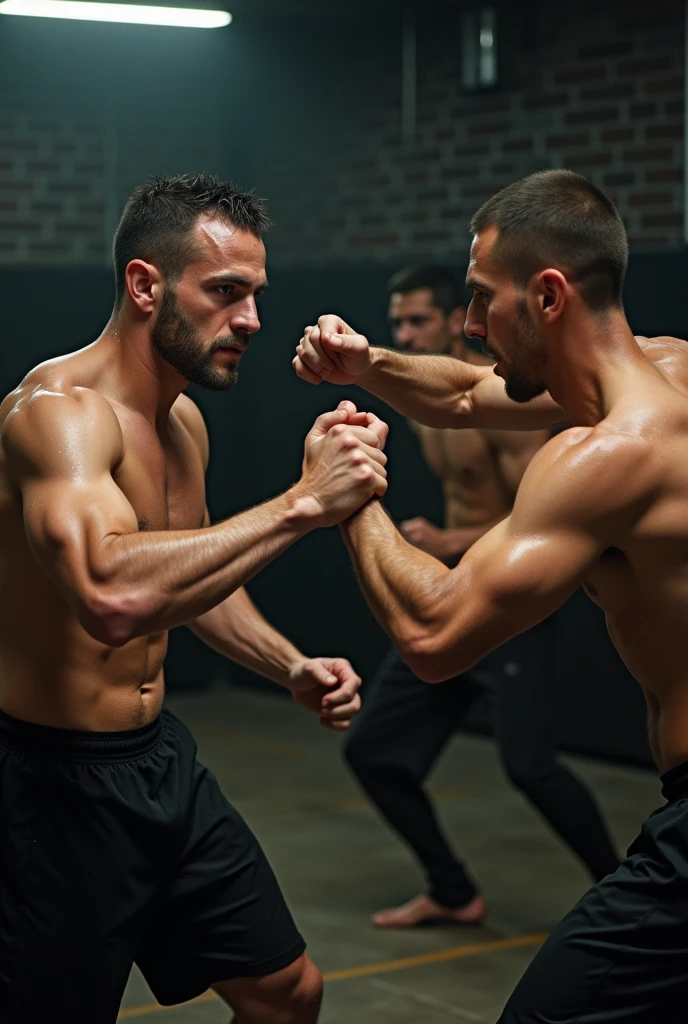 Men doing krav maga techniques with shirt
