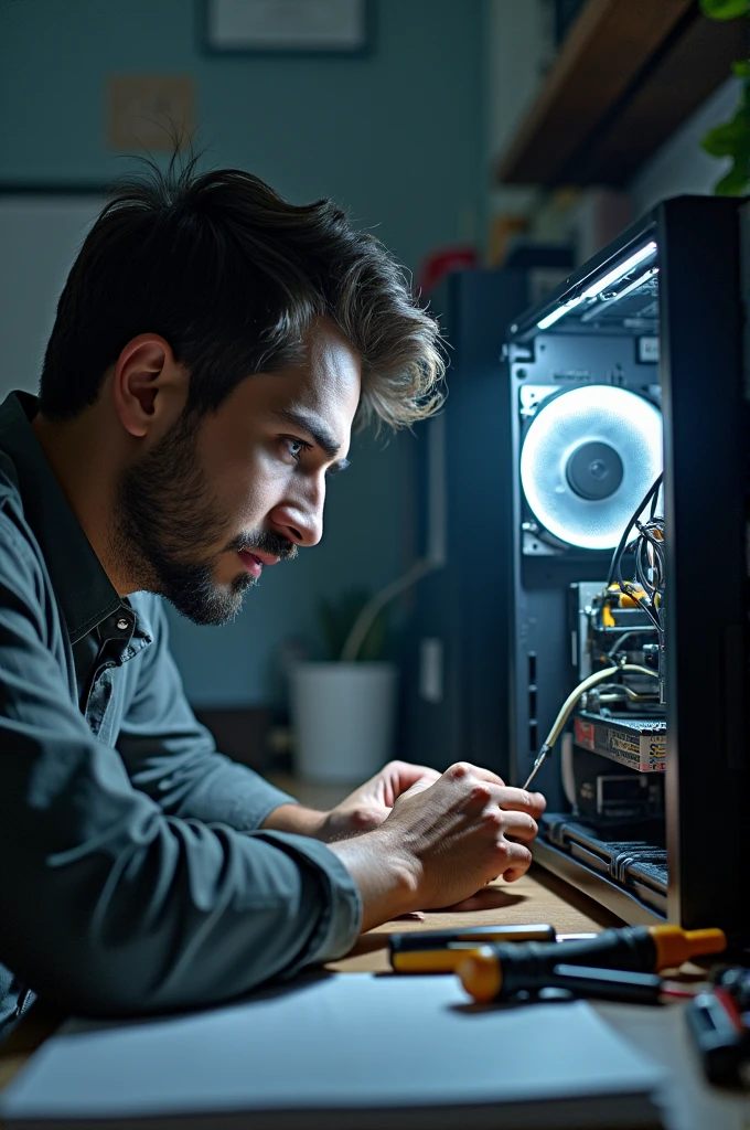 Person fixing a computer