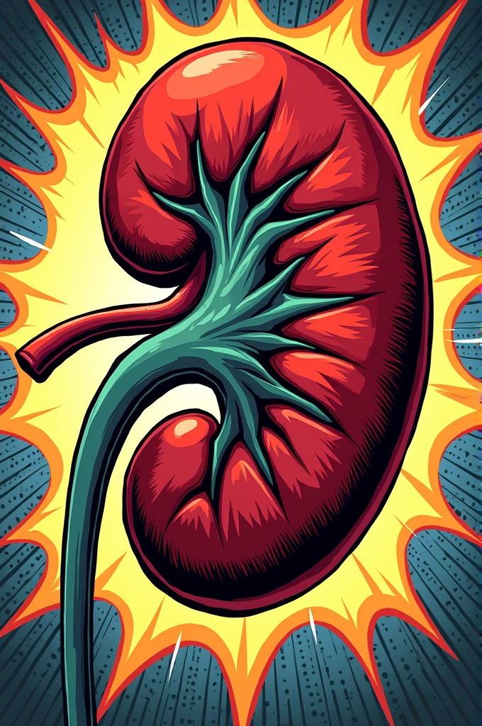 A comic book style image of a kidney