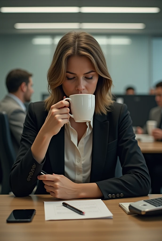 A woman who doesn&#39;t work well，in office，Drinking coffee，Playing with your phone，Discovered by others