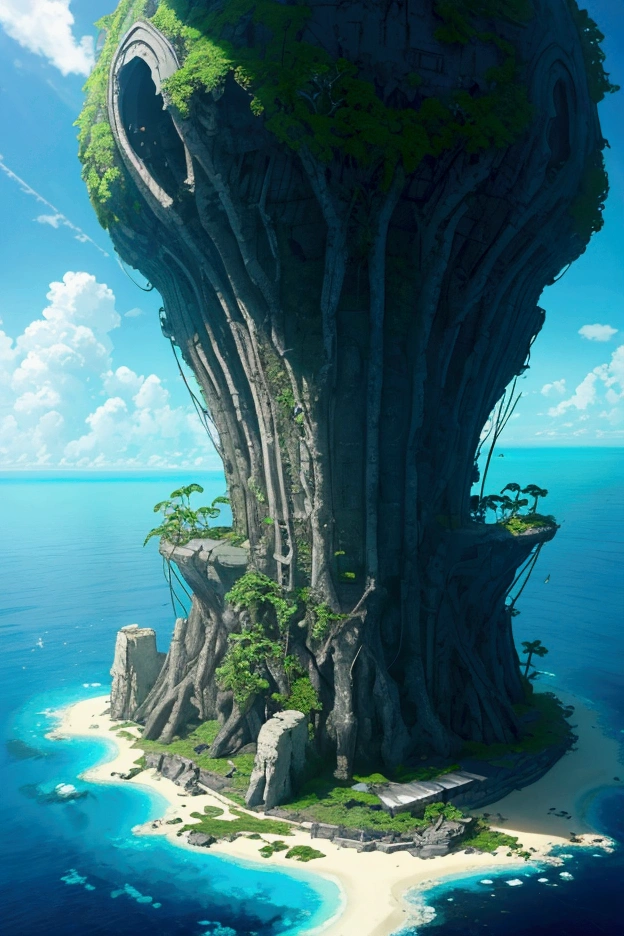 Under the surface of an isolated island in the middle of the ocean, a huge undiscovered underwater ruin is discovered, prehistoric alien underwater base, science fantasy, best picture quality.