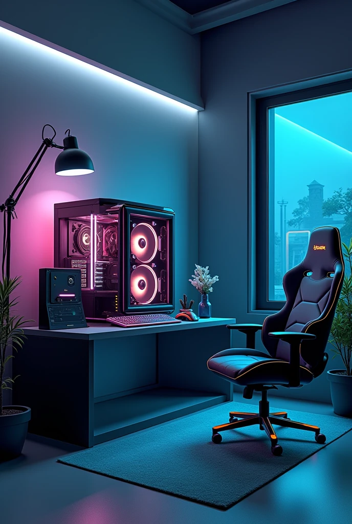 Computer game in super modern game room