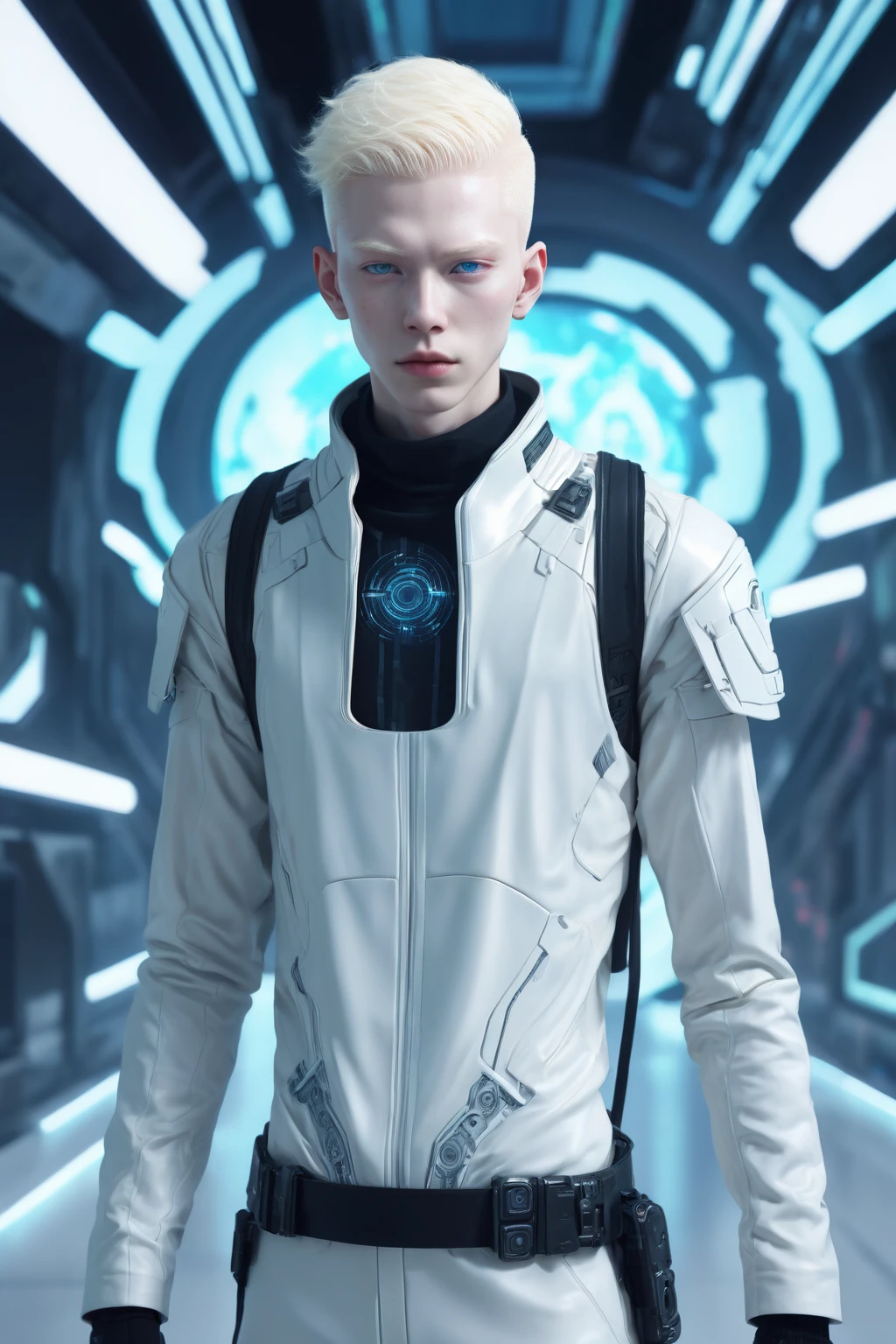 Tall beings, Anunnakis,[[Male]] very similar to humans, albinos, light eyes, dystopian futuristic clothes, modern look, cyberspace, science fiction, 8k, Anime style, based on 90s anime