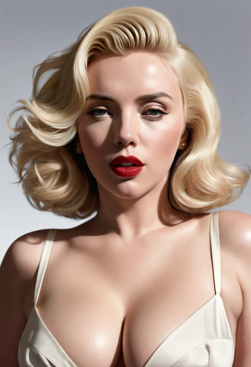 Scarlett Johanson portraying Marilyn Munroe. Hyper-realistic thirst trap photo. curvaceous-figure