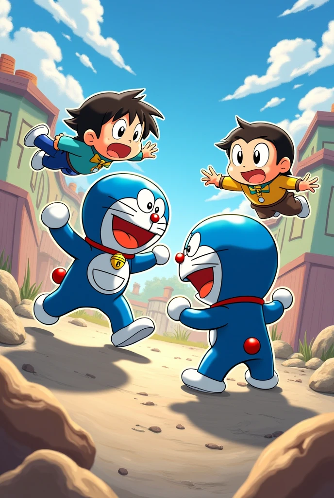 Doraemon and Crayon Shin-chan fighting