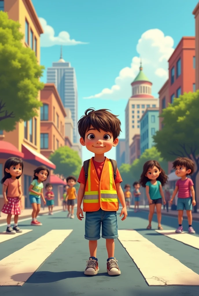 Draw Carlitos an 8 year old boy with straight brown hair Thanks to the creativity and effort of Carlitos, Children across the country began to be more aware and careful when crossing the streets, making cities safer places for everyone.