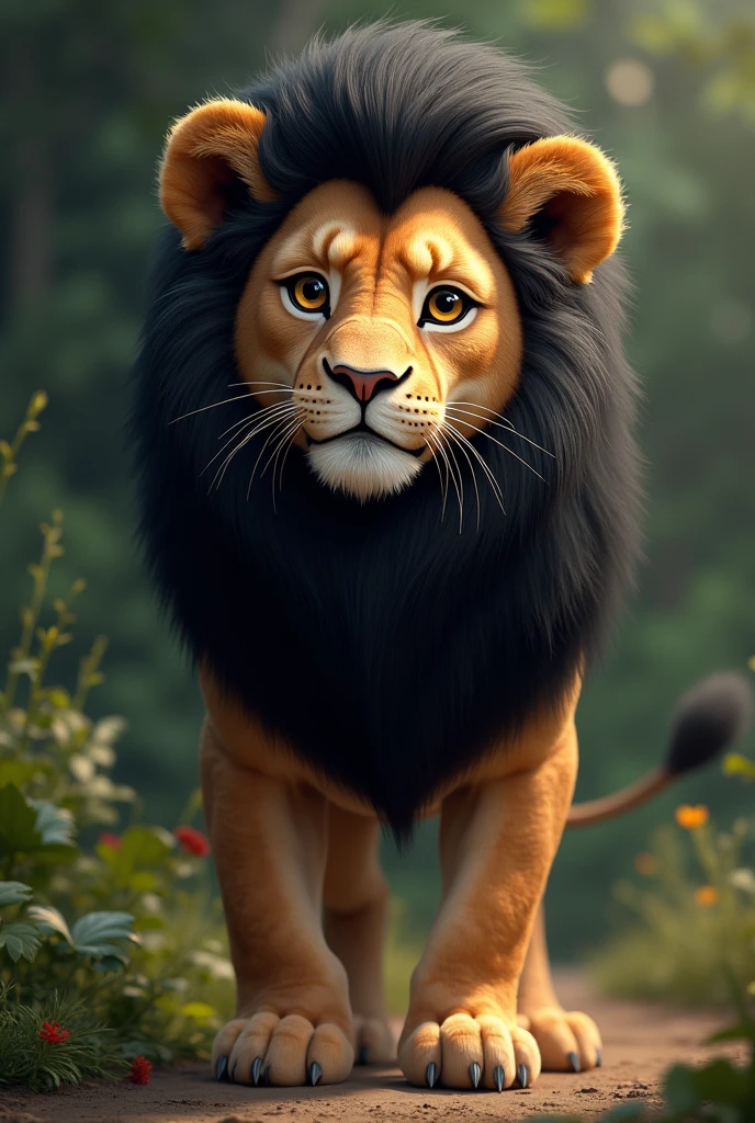 a young brown lion with a black mane