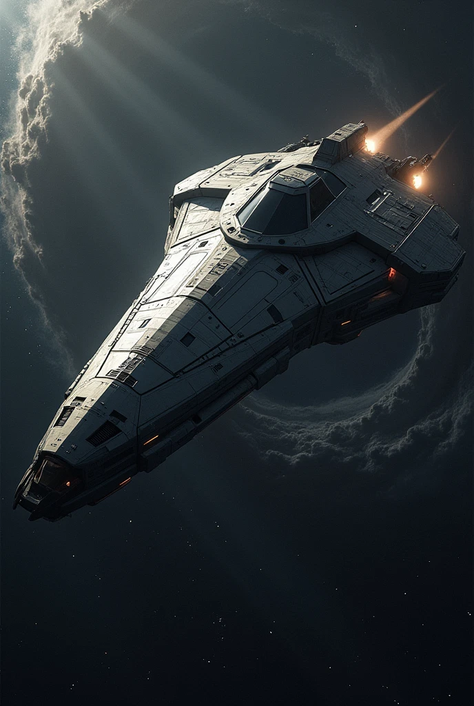On universe A big spaceship flying on the blockhole, background star, timemark fall on block hole 