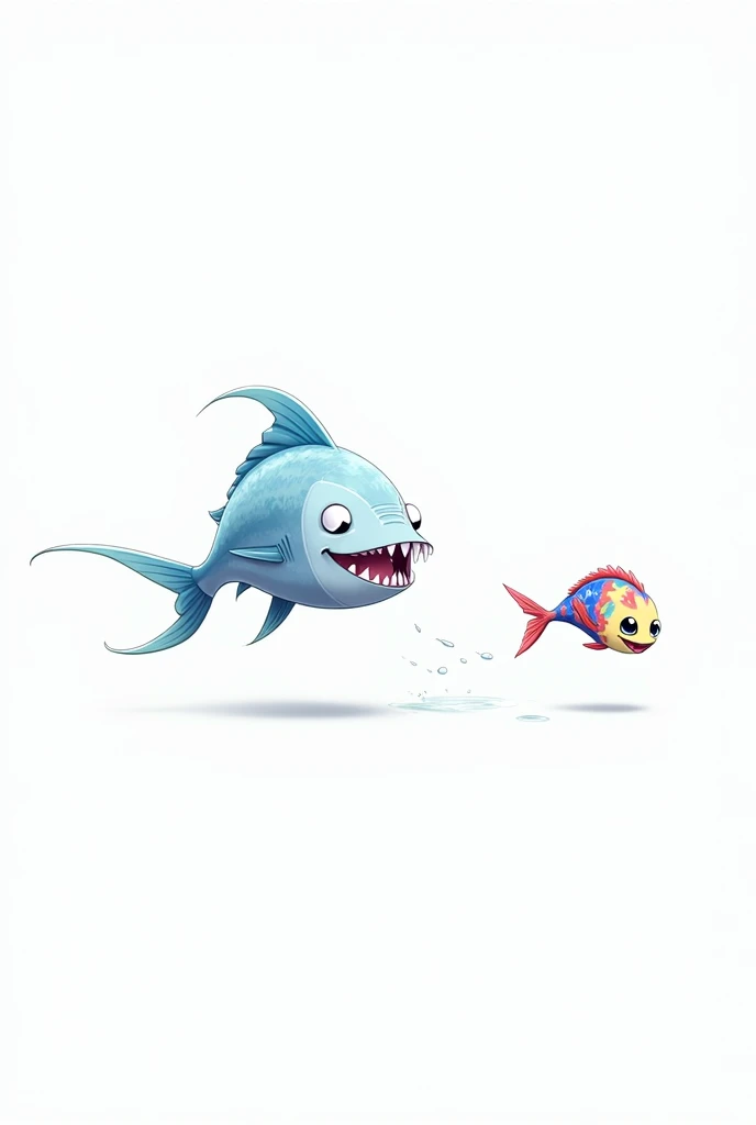 Create the image of the little fish and its friend being chased by bigger fish 